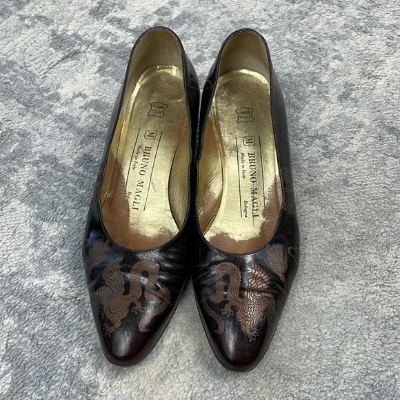 Vintage Bruno Magli Dragon Asian Brown Pumps Office Career Sz 6.5 - Picture 2 of 15